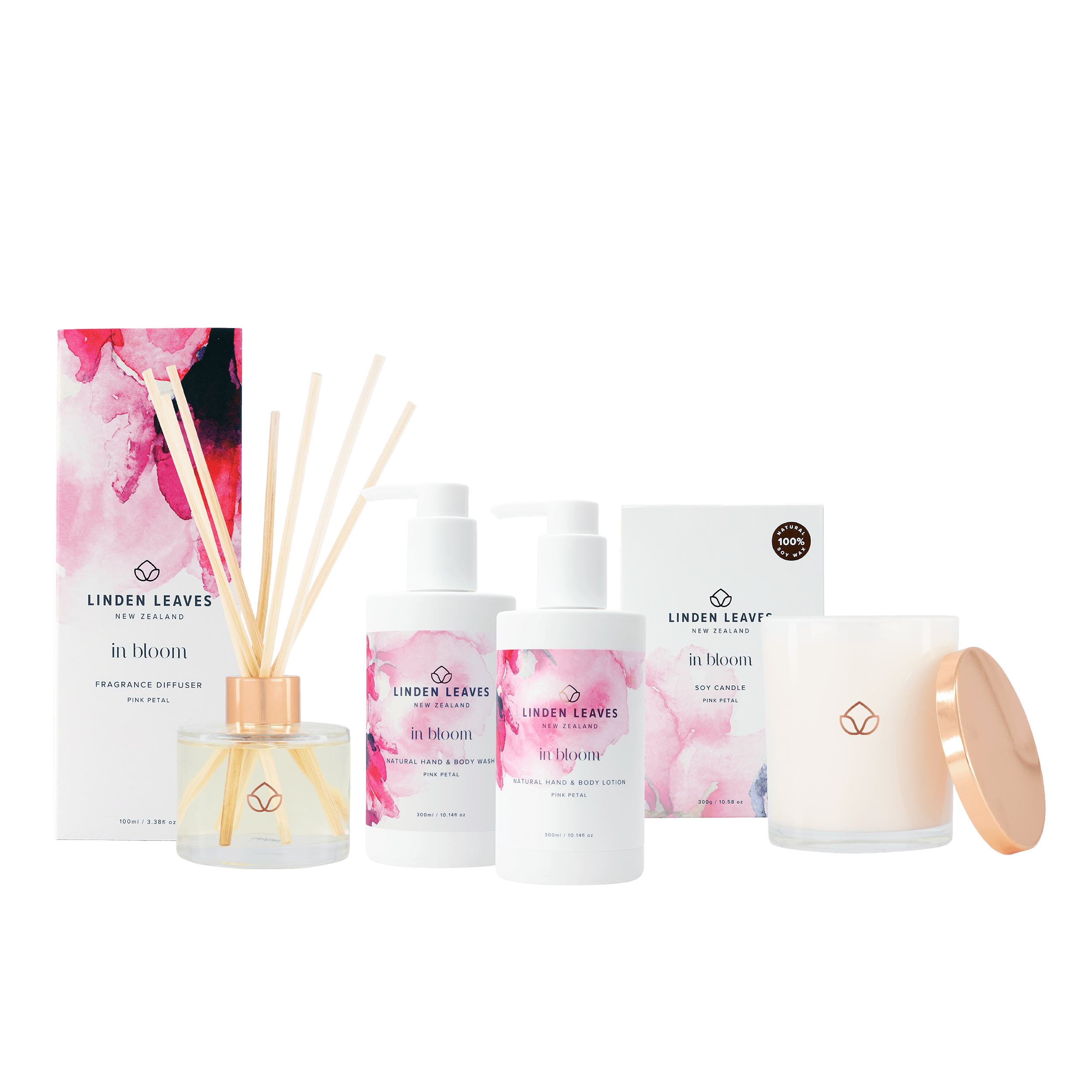 Pink Petal Soy Candle, Fragrance Diffuser, Hand & Body Lotion & Hand & Body Wash